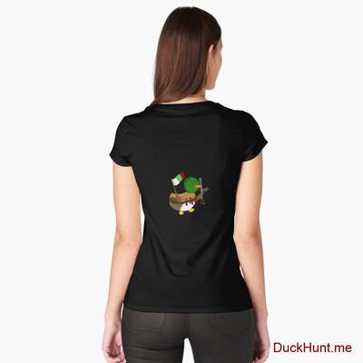 Kamikaze Duck Black Fitted Scoop T-Shirt (Back printed) image