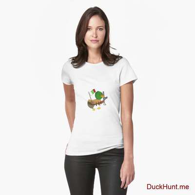 Kamikaze Duck White Fitted T-Shirt (Front printed) image