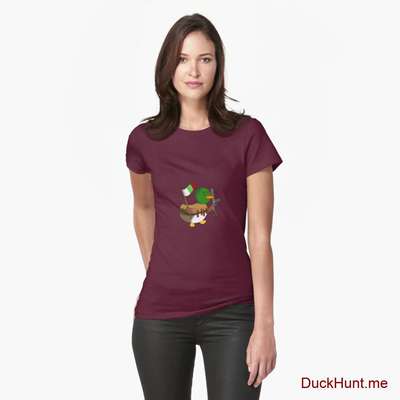 Kamikaze Duck Dark Red Fitted T-Shirt (Front printed) image
