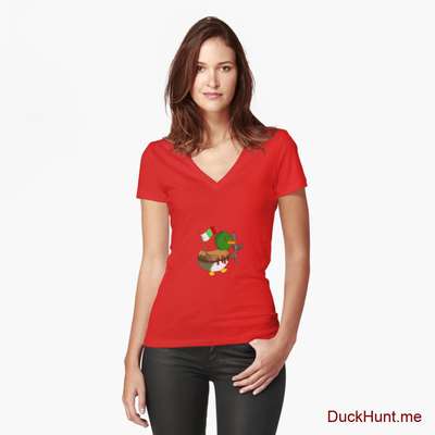 Kamikaze Duck Red Fitted V-Neck T-Shirt (Front printed) image