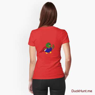 Alive Boss Duck Red Fitted V-Neck T-Shirt (Back printed) image