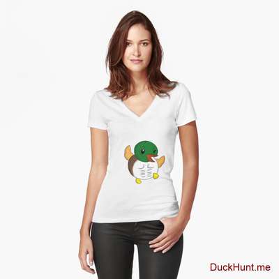 Super duck White Fitted V-Neck T-Shirt (Front printed) image