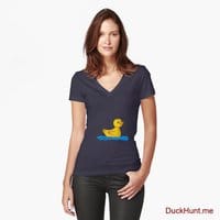 Plastic Duck Navy Fitted V-Neck T-Shirt (Front printed)