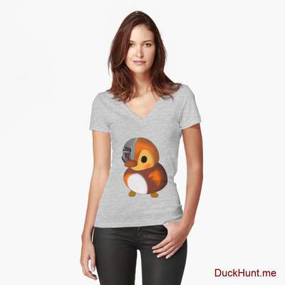 Mechanical Duck Heather Grey Fitted V-Neck T-Shirt (Front printed) image