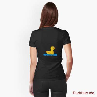 Plastic Duck Black Fitted V-Neck T-Shirt (Back printed) image