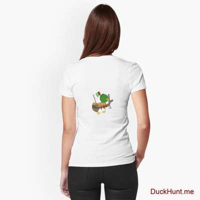 Kamikaze Duck White Fitted V-Neck T-Shirt (Back printed) image