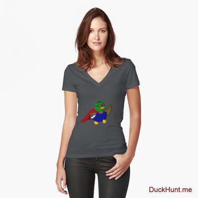Alive Boss Duck Dark Grey Fitted V-Neck T-Shirt (Front printed) image