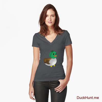 Normal Duck Dark Grey Fitted V-Neck T-Shirt (Front printed) image
