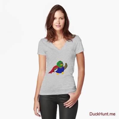Alive Boss Duck Heather Grey Fitted V-Neck T-Shirt (Front printed) image