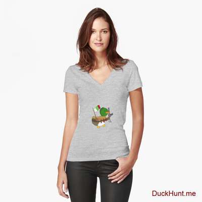 Kamikaze Duck Heather Grey Fitted V-Neck T-Shirt (Front printed) image