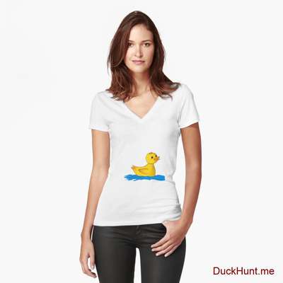 Plastic Duck White Fitted V-Neck T-Shirt (Front printed) image