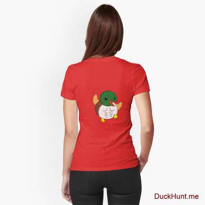 Super duck Red Fitted V-Neck T-Shirt (Back printed) image
