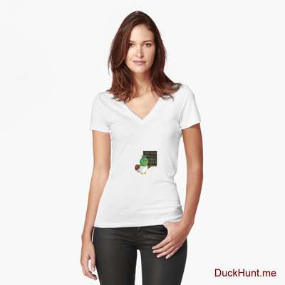 Prof Duck White Fitted V-Neck T-Shirt (Front printed) image