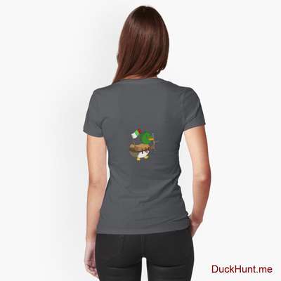 Kamikaze Duck Dark Grey Fitted V-Neck T-Shirt (Back printed) image