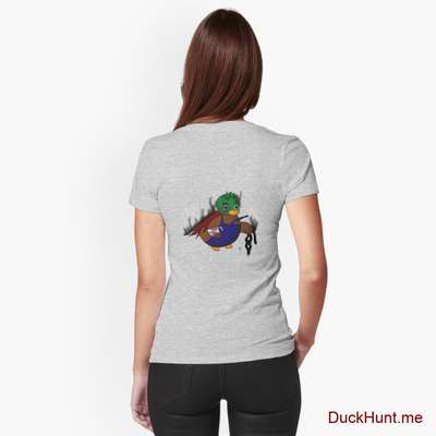 Dead Boss Duck (smoky) Heather Grey Fitted V-Neck T-Shirt (Back printed) image
