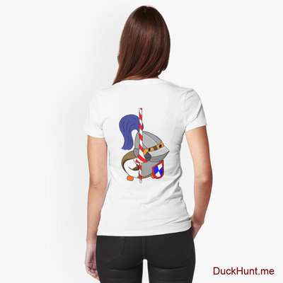 Armored Duck White Fitted V-Neck T-Shirt (Back printed) image