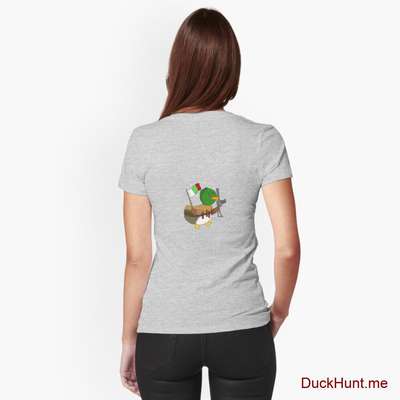 Kamikaze Duck Heather Grey Fitted V-Neck T-Shirt (Back printed) image