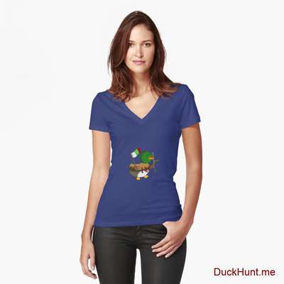 Kamikaze Duck Blue Fitted V-Neck T-Shirt (Front printed) image