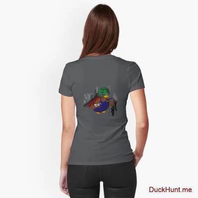 Dead Boss Duck (smoky) Dark Grey Fitted V-Neck T-Shirt (Back printed) image