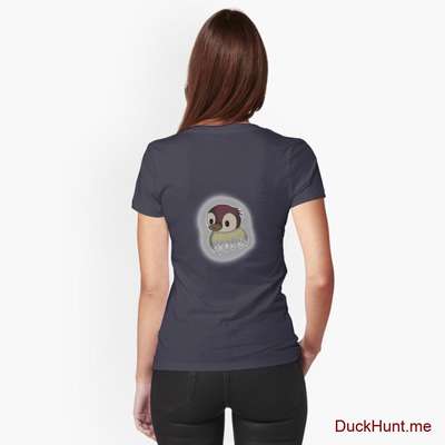 Ghost Duck (foggy) Navy Fitted V-Neck T-Shirt (Back printed) image