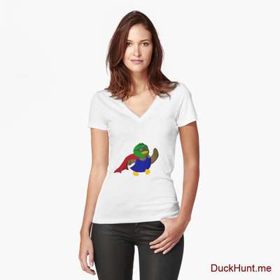 Alive Boss Duck White Fitted V-Neck T-Shirt (Front printed) image