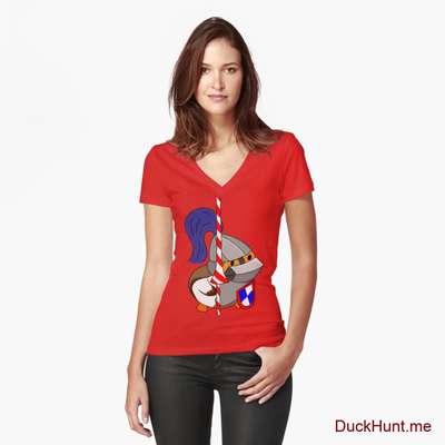 Armored Duck Red Fitted V-Neck T-Shirt (Front printed) image