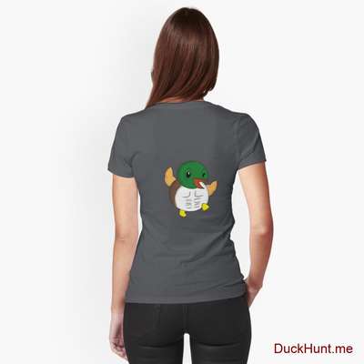 Super duck Dark Grey Fitted V-Neck T-Shirt (Back printed) image