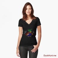 Dead Boss Duck (smoky) Black Fitted V-Neck T-Shirt (Front printed)