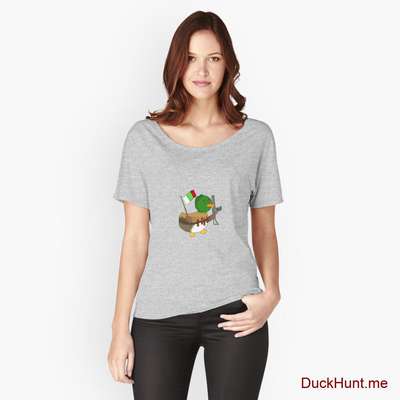 Kamikaze Duck Heather Grey Relaxed Fit T-Shirt (Front printed) image