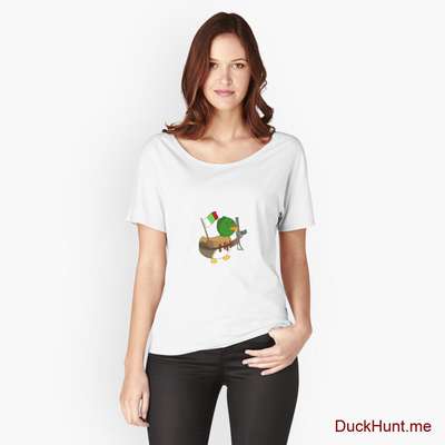 Kamikaze Duck White Relaxed Fit T-Shirt (Front printed) image