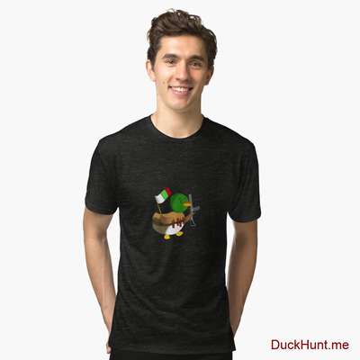 Kamikaze Duck Black Tri-blend T-Shirt (Front printed) image