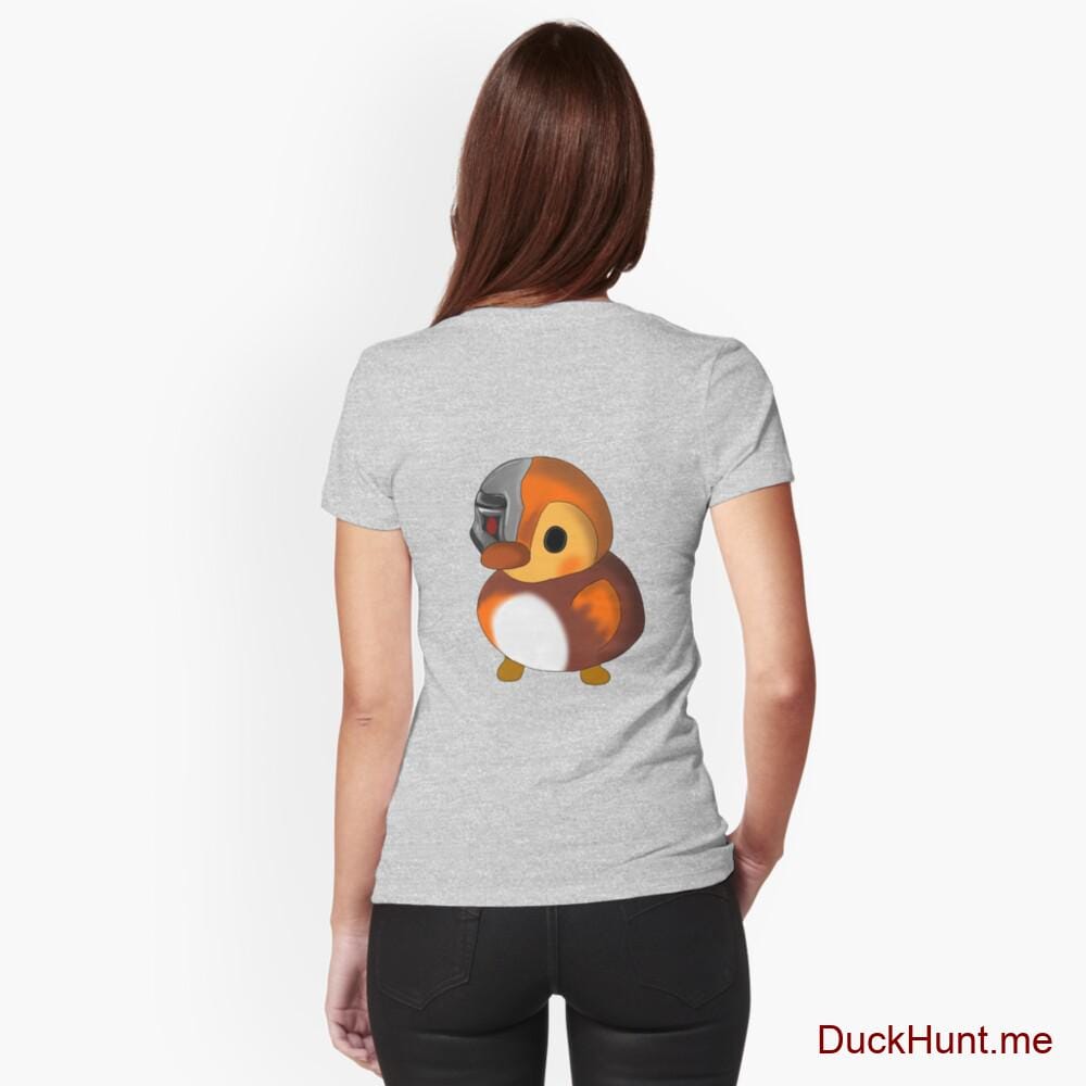 Mechanical Duck Heather Grey Fitted V-Neck T-Shirt (Back printed)