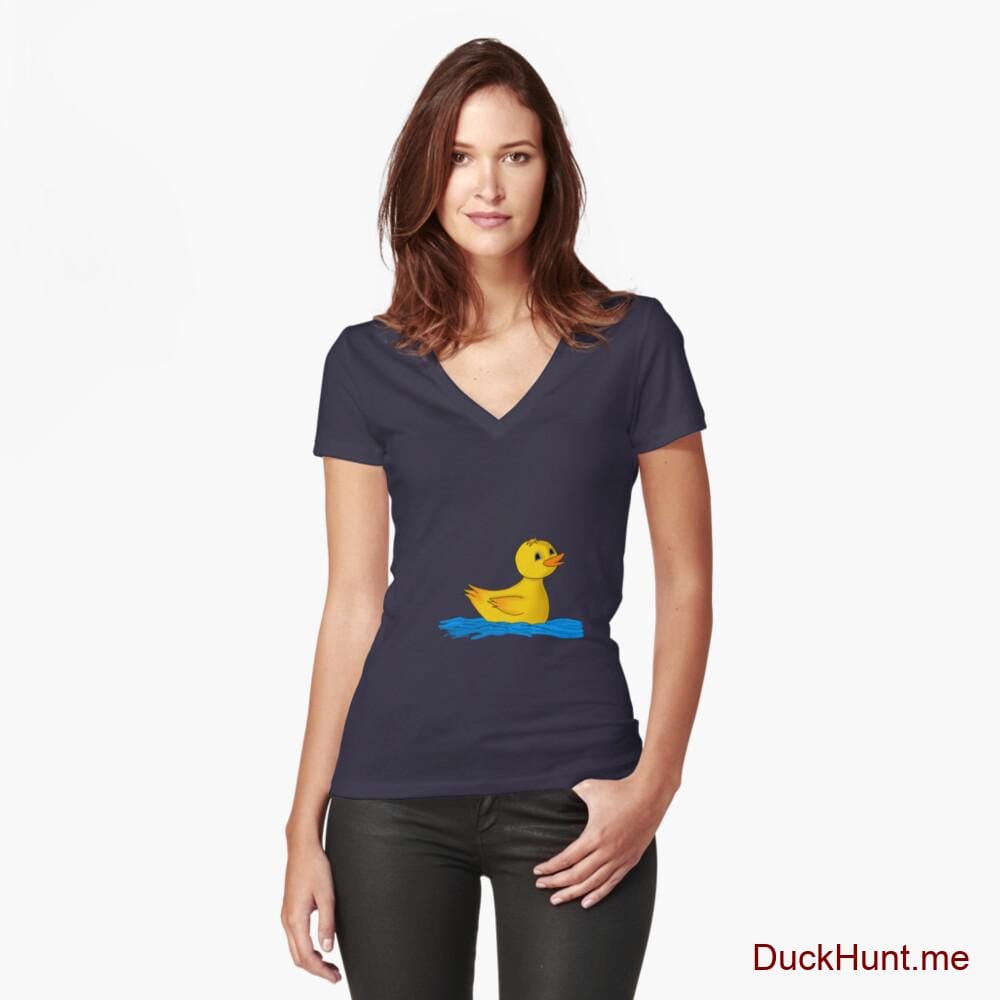 Plastic Duck Navy Fitted V-Neck T-Shirt (Front printed)