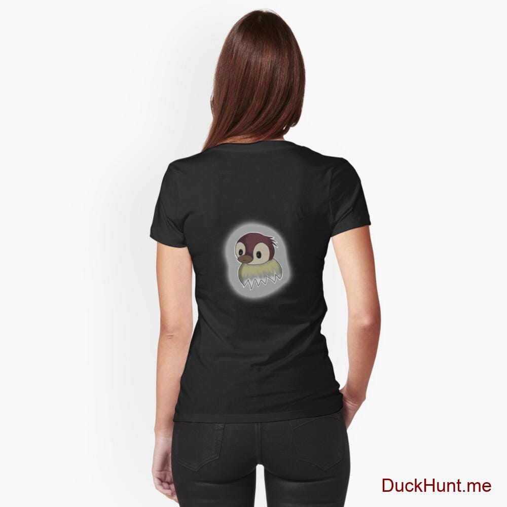 Ghost Duck (foggy) Black Fitted V-Neck T-Shirt (Back printed)