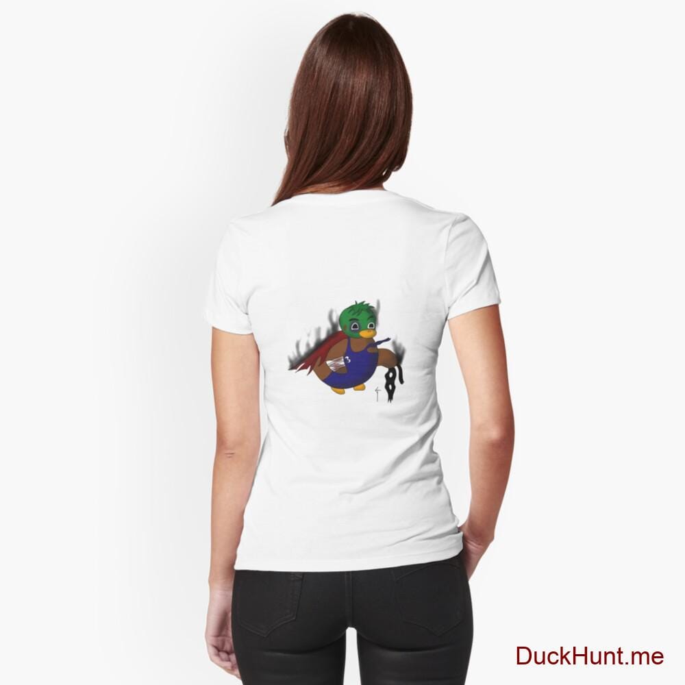 Dead Boss Duck (smoky) White Fitted V-Neck T-Shirt (Back printed)