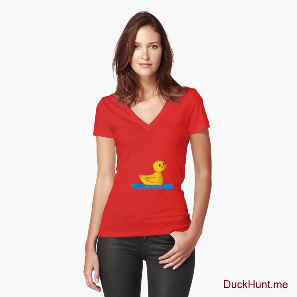 Plastic Duck Red Fitted V-Neck T-Shirt (Front printed)