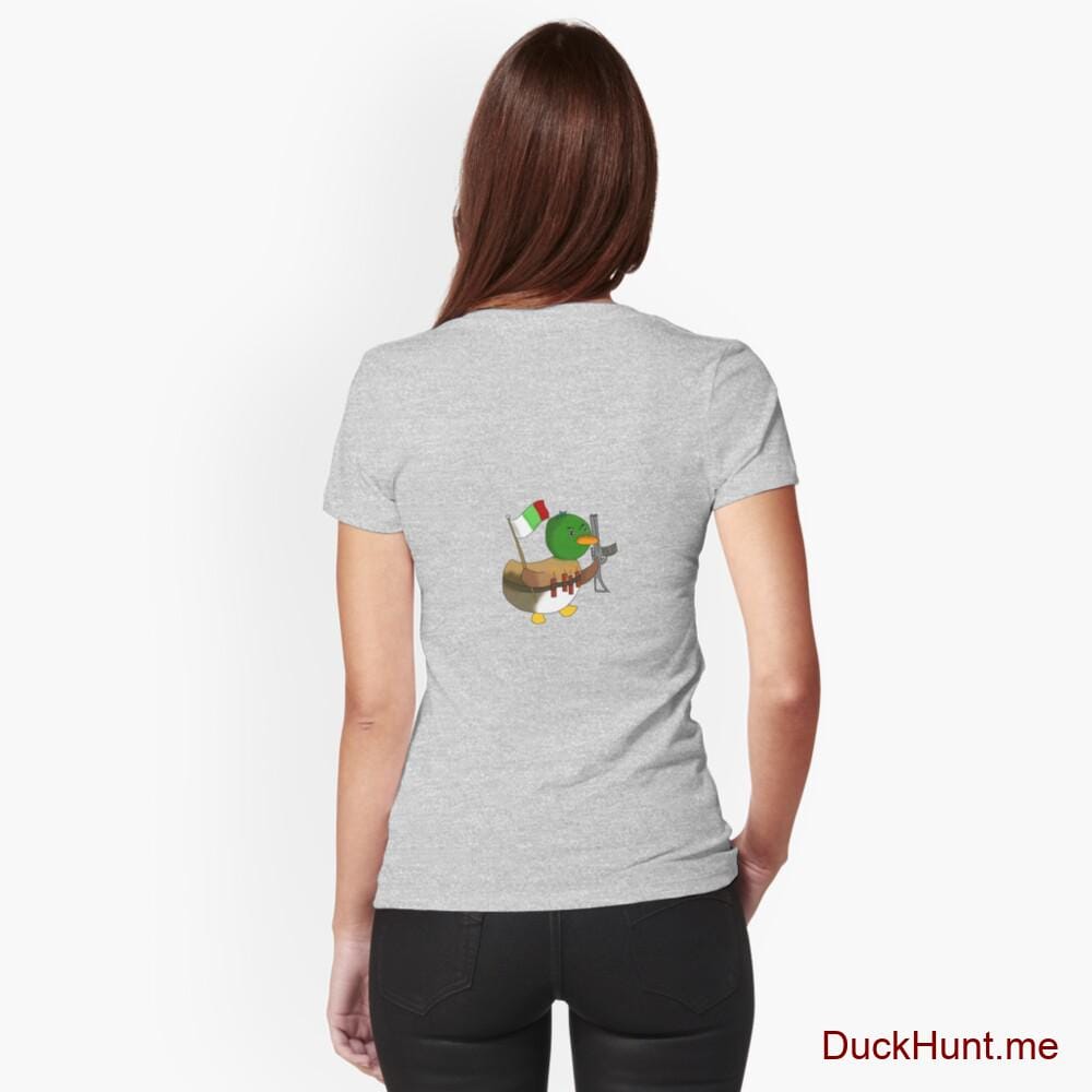 Kamikaze Duck Heather Grey Fitted V-Neck T-Shirt (Back printed)