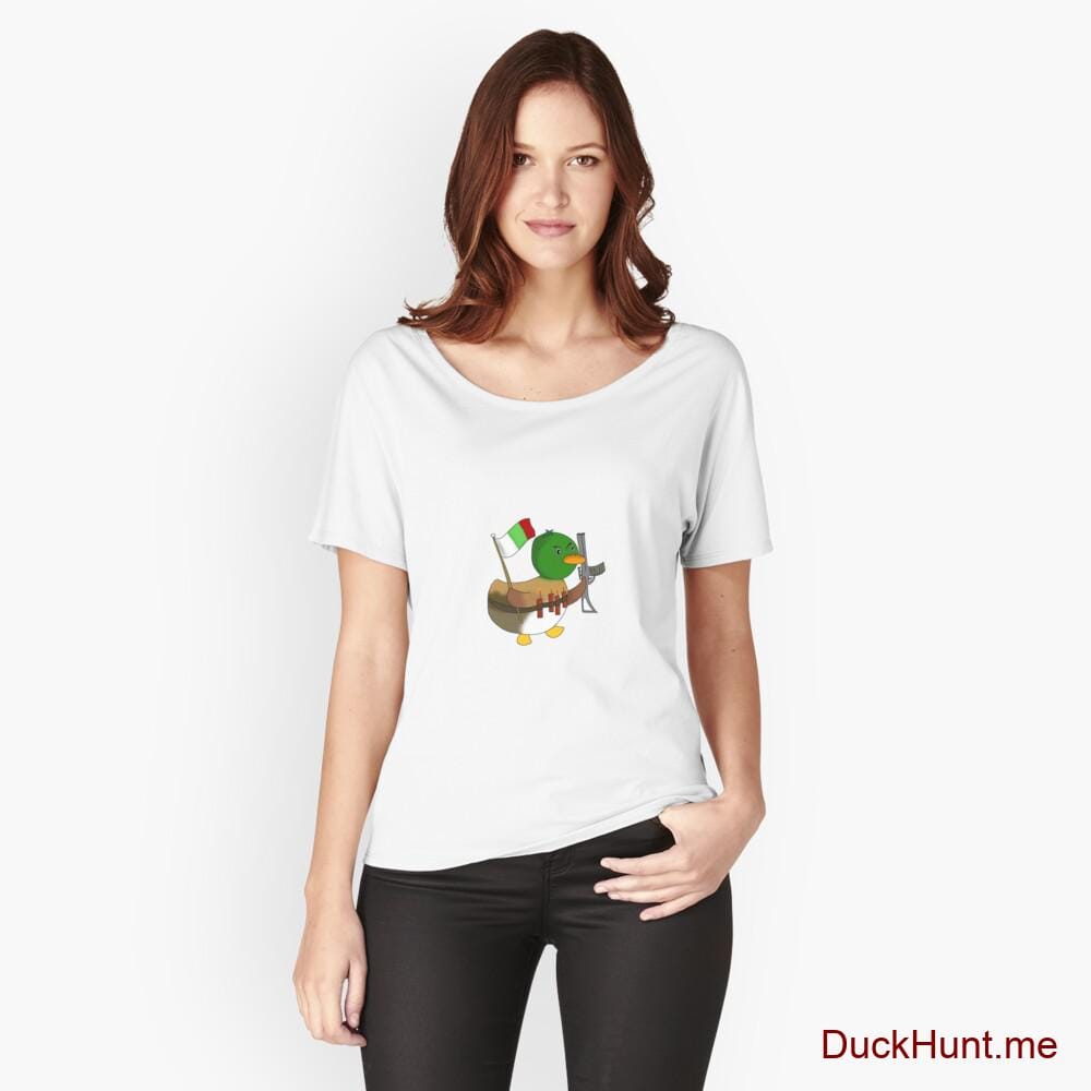 Kamikaze Duck White Relaxed Fit T-Shirt (Front printed)