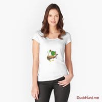 Kamikaze Duck White Fitted Scoop T-Shirt (Front printed)