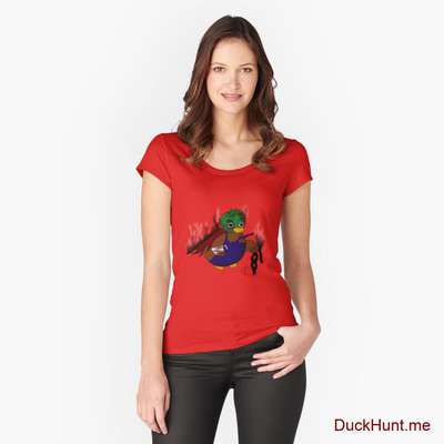 Dead Boss Duck (smoky) Red Fitted Scoop T-Shirt (Front printed) image