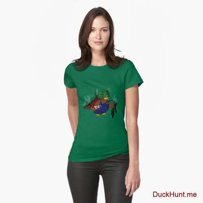 Dead Boss Duck (smoky) Green Fitted T-Shirt (Front printed) image