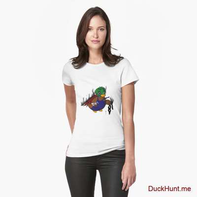 Dead Boss Duck (smoky) White Fitted T-Shirt (Front printed) image