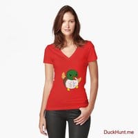 Super duck Red Fitted V-Neck T-Shirt (Front printed)