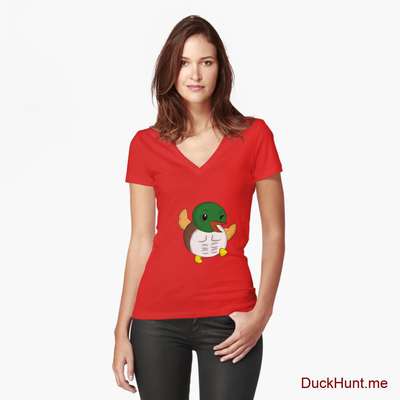 Super duck Red Fitted V-Neck T-Shirt (Front printed) image