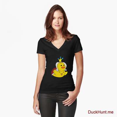 Royal Duck Black Fitted V-Neck T-Shirt (Front printed) image