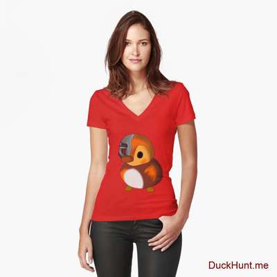 Mechanical Duck Red Fitted V-Neck T-Shirt (Front printed) image
