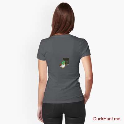 Prof Duck Dark Grey Fitted V-Neck T-Shirt (Back printed) image