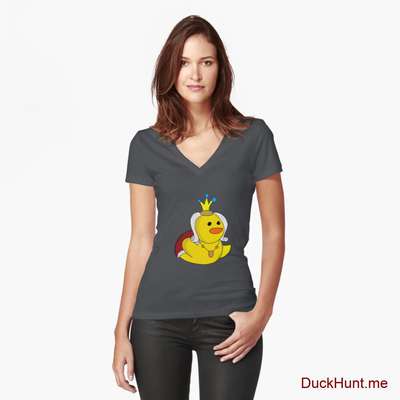 Royal Duck Dark Grey Fitted V-Neck T-Shirt (Front printed) image