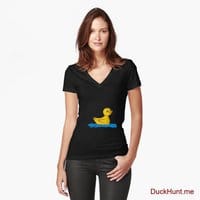 Plastic Duck Black Fitted V-Neck T-Shirt (Front printed)