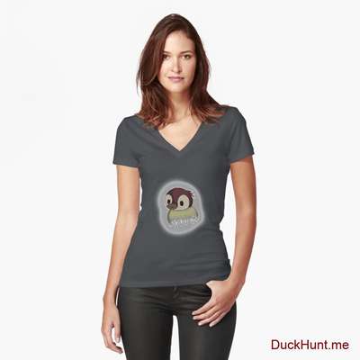 Ghost Duck (foggy) Dark Grey Fitted V-Neck T-Shirt (Front printed) image
